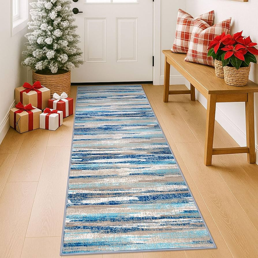 Modern Abstract 2x6 Blue Washable Kitchen Runner Non-Slip Soft Hallway Rug Runner Thin Print Faux... | Amazon (US)