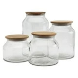 Mason Craft & More 4 Piece European Belly Glass Canisters w/ Acacia Wood Lids | Walmart (US)