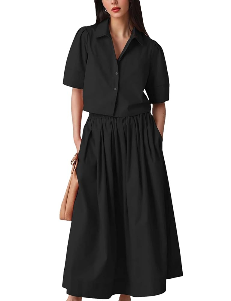2 Piece Maxi Skirt Sets for Women Summer Short Sleeve Tops and Elastic Waist Long Dress Outfits Y... | Amazon (US)