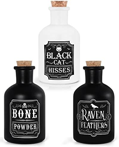 Halloween Potion Glass Bottles with Cork Stopper Black and White Apothecary Bottle Hocus Pocus De... | Amazon (US)