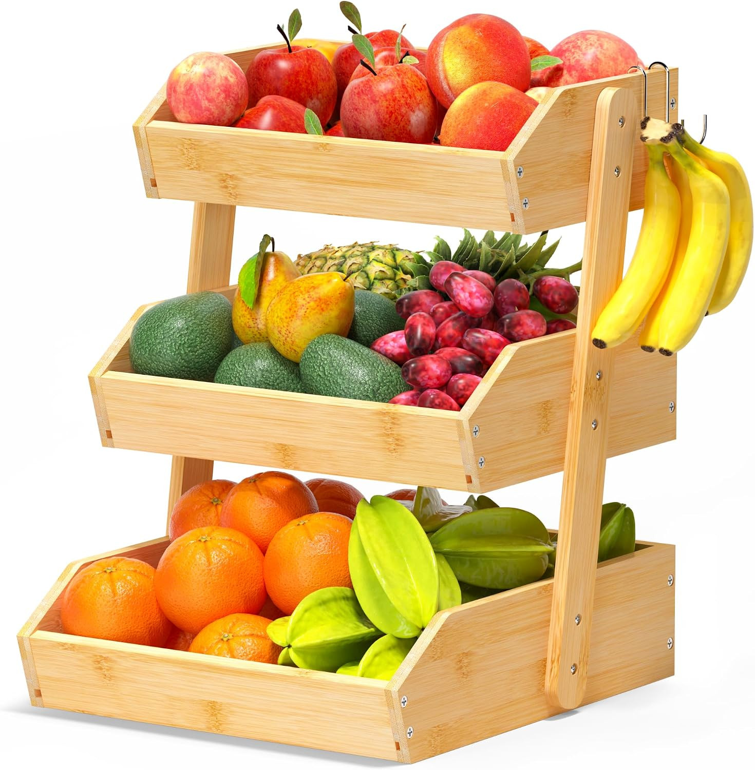 Gmtsl Bamboo Fruit Basket for Kitchen, Fruit Holder for Kitchen Countertop | Amazon (US)