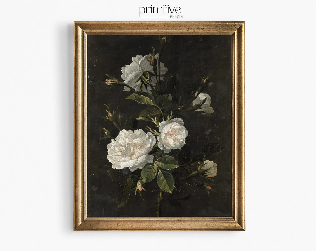 Dark Floral Print | PRINTABLE Wall Art | Vintage Home Decor | Romantic Flower Art | Soft Tone Ros... | Etsy (US)