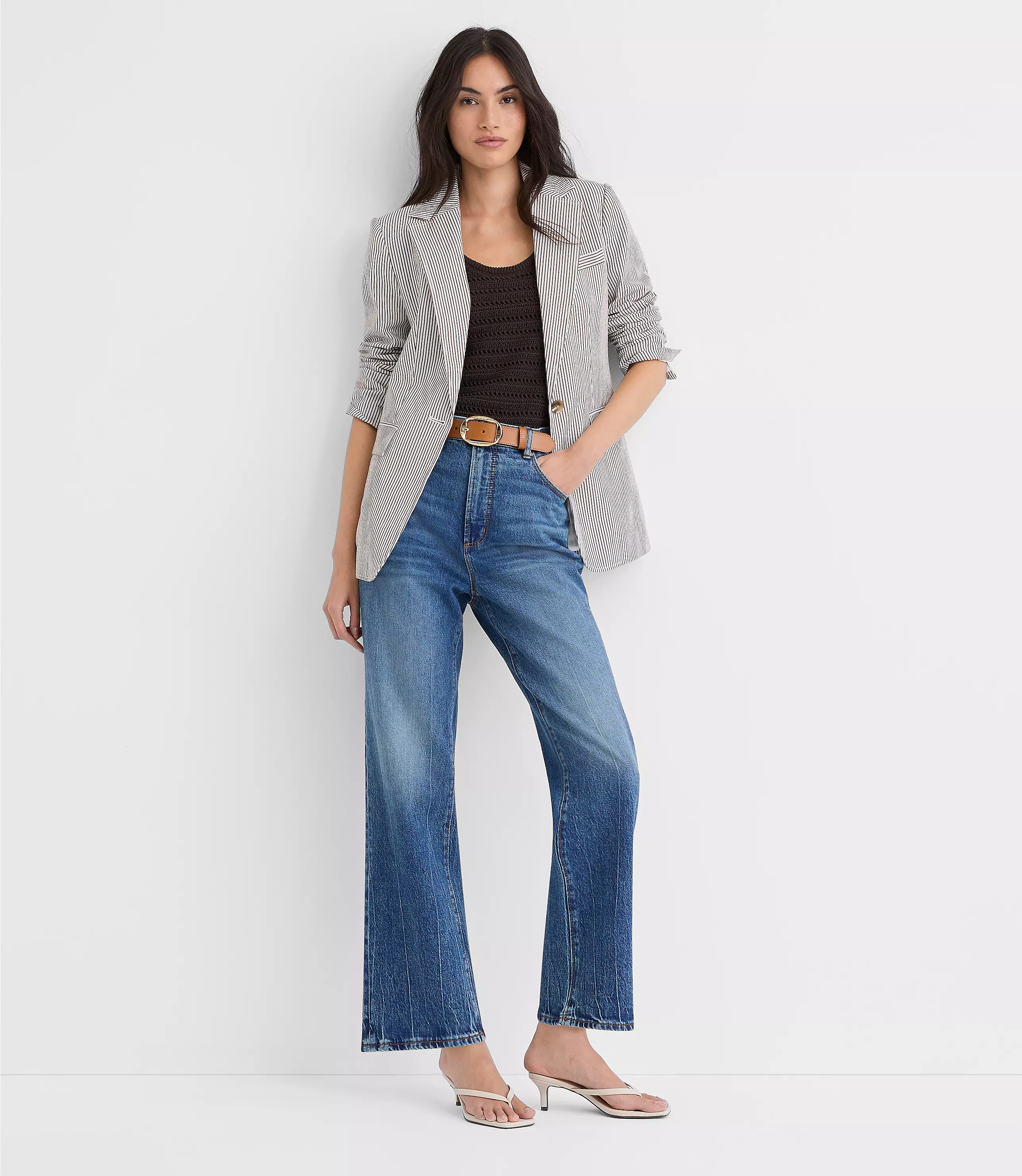 Striped Seersucker Fitted Blazer | LOFT