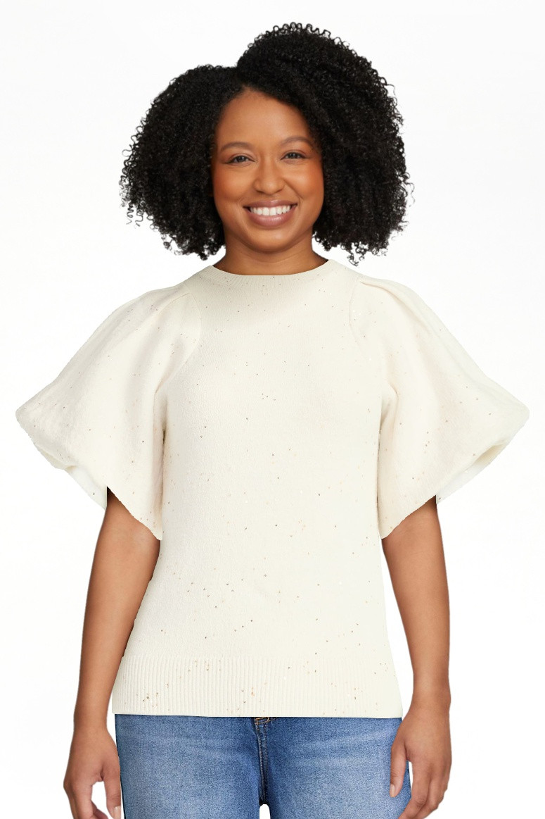 Scoop Women's and Women's Plus Sequin Sweater Top with Puff Sleeves, Lightweight, Sizes XS-4X | Walmart (US)