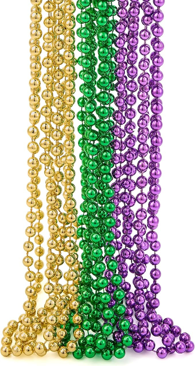JOYIN 12 PCS Mardi Gras Beads Necklace, Green Purple Gold Metallic Mardi Gras Decorations Necklac... | Amazon (US)