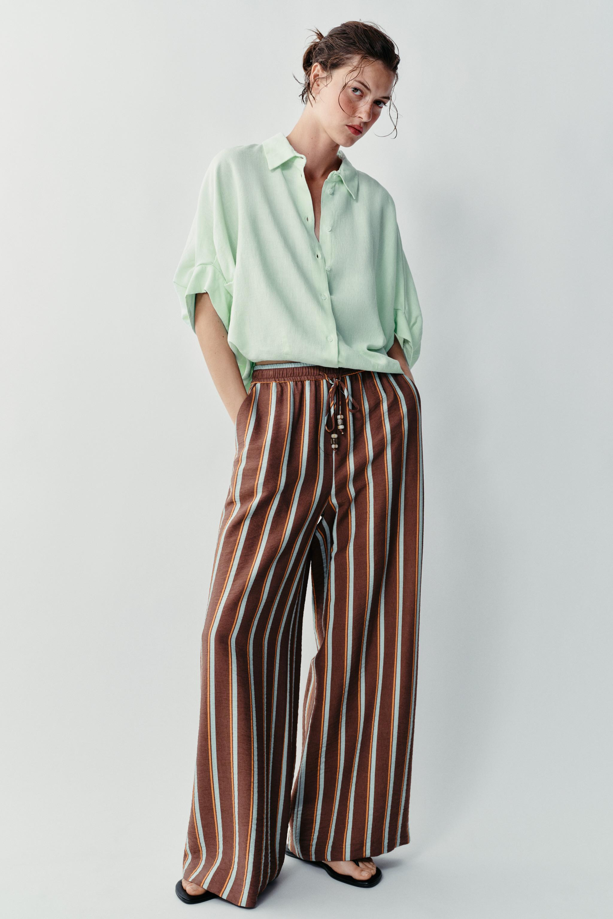 STRIPED WIDE LEG PANTS | Zara US