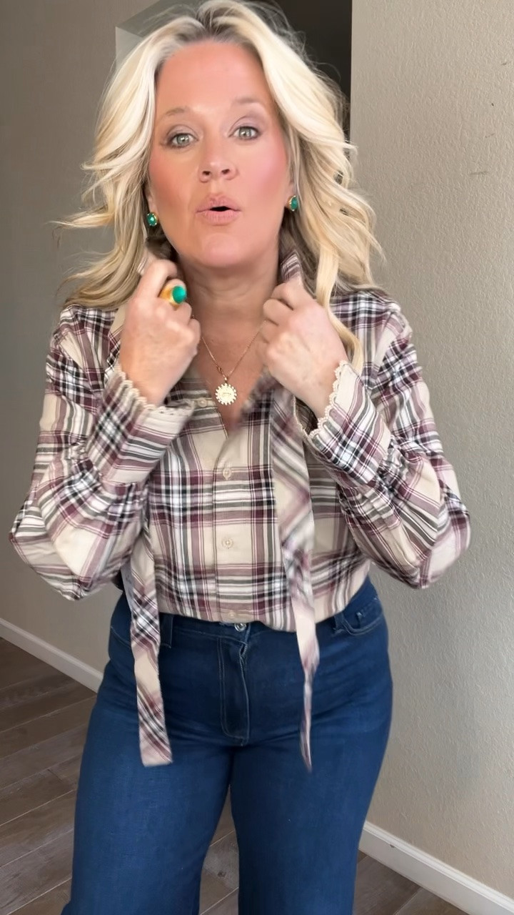 ✨Tap the bell, save and ❤️ start here over 40 fashion, midlife style, midsize fashion and luxury looks for less.  

⬇️Sizing information:
Large size down 
Jean 31 tts (size down if in between sizes.) 

This is plaid done the grown-up way. 🤎

The bow detail lifts the eye, the relaxed fit skims the middle, and the drop sleeves + cuff detail help balance the whole look.

That’s Outfit Physics™:
✨ Lift
✨ Skim
✨ Balance

I also love the soft cotton-viscose blend because it drapes instead of feeling stiff like a traditional flannel.

Only at Walmart, and it looks so much more elevated than a basic plaid shirt.

👑 Helping you look good, feel good.-Lindsey Denver   

Check back daily for belly-friendly style, confidence, and Outfit Physics™.

#LTKOver40 #LTKMidsize #LTKPlusSize

Comment SHOP below to receive a DM with the link to this post on my LTK ⬇ https://liketk.it/6mXky