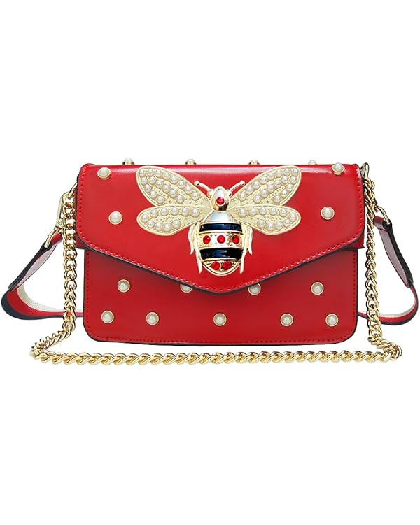 Beatfull Designer Bee Purse Fashion Crossbody Bags with Pearl for Women Pu Leather Shoulder Clutc... | Amazon (US)
