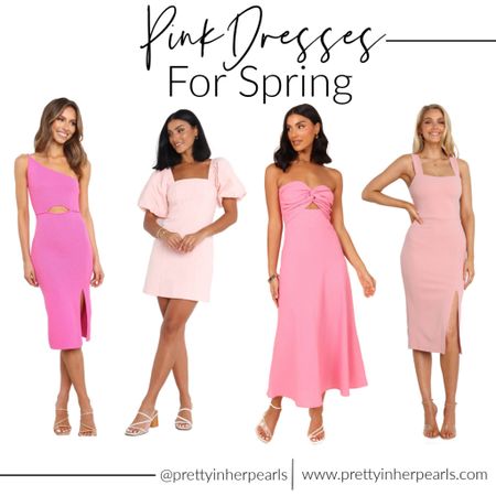 Pretty pink dresses for spring, Easter, and Mothers Day!! 
I love the different shades of pink. 
Puff sleeve dress, one sleeve dress, spaghetti strap dress, key hole dress. 
#ltkpetite 

#LTKSeasonal #LTKunder100 #LTKFind