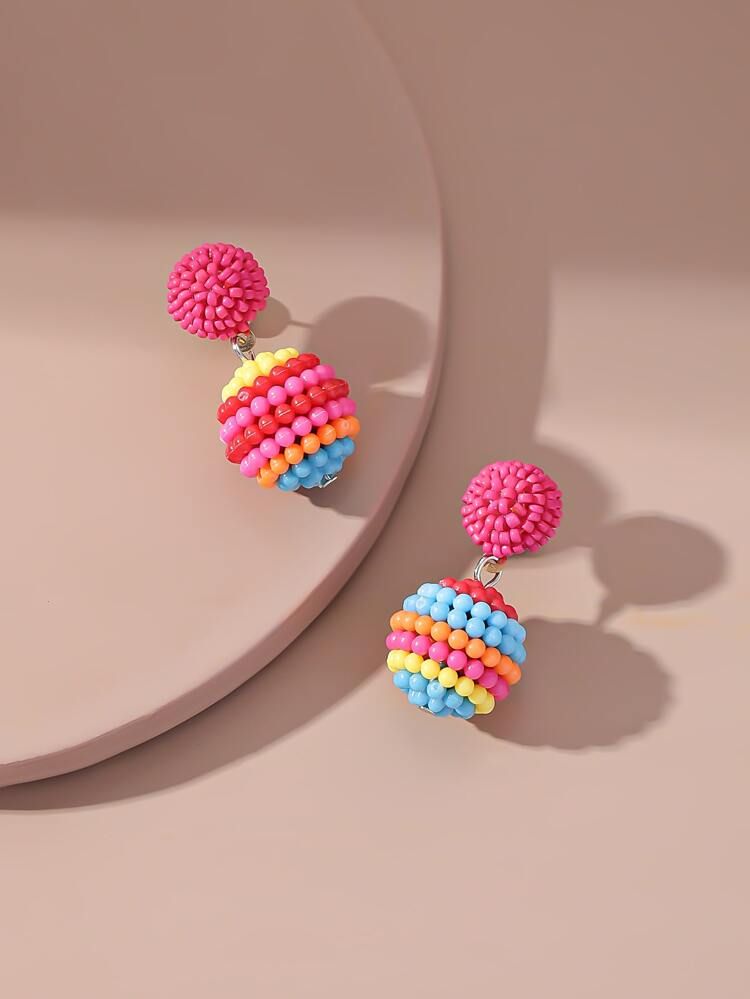 Random Color Beaded Ball Drop Earrings | SHEIN