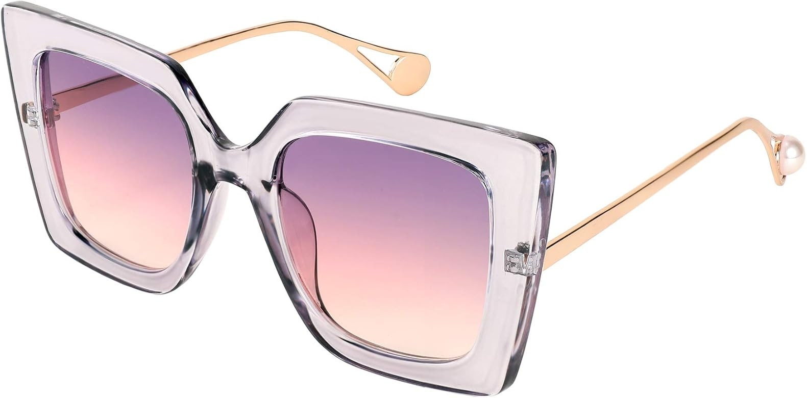 FEISEDY Oversized Square Pearl Inlay Arm Cat Eye Fashion Sunglasses for Women B2625 | Amazon (US)