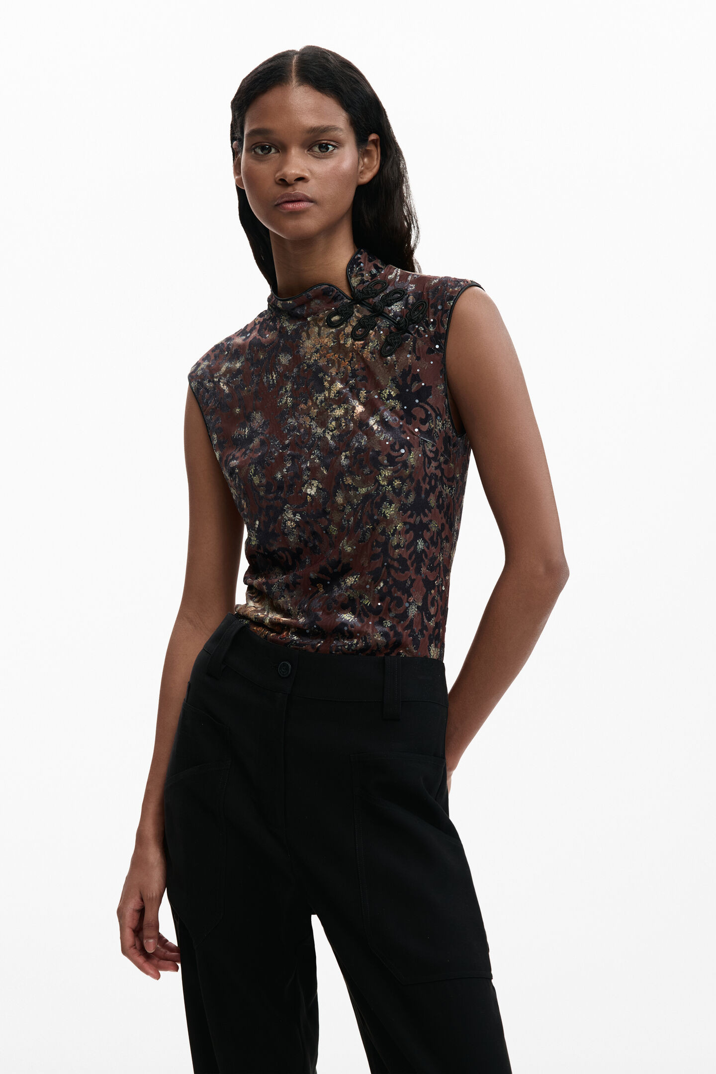 Oriental sleeveless t-shirt black Women's I Desigual.com | Desigual USA,CA