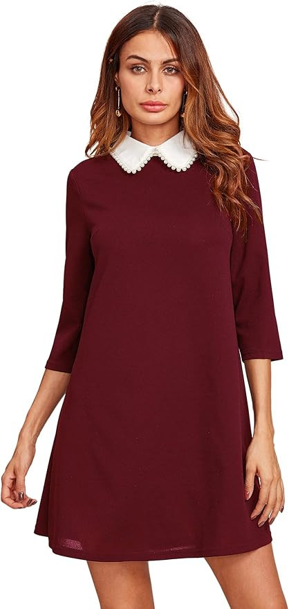 Floerns Women's Doll Collar Long Sleeve Short Tunic Dress Burgundy XL at Amazon Women’s Clothin... | Amazon (US)
