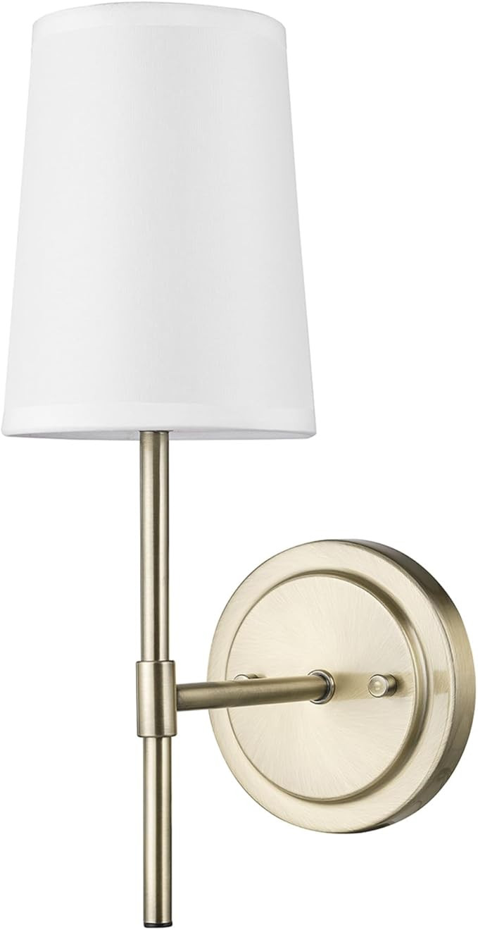 Globe Electric 51861 Clarissa 1-Light Wall Sconce, Matte Brass, White Fabric Shade, Bulb Not Incl... | Amazon (US)