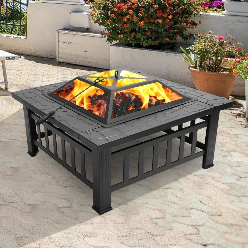 Ktaxon Homes and Gardens 32" Outdoor Metal Firepit Backyard Patio Garden Square Stove Fire Pit - ... | Walmart (US)