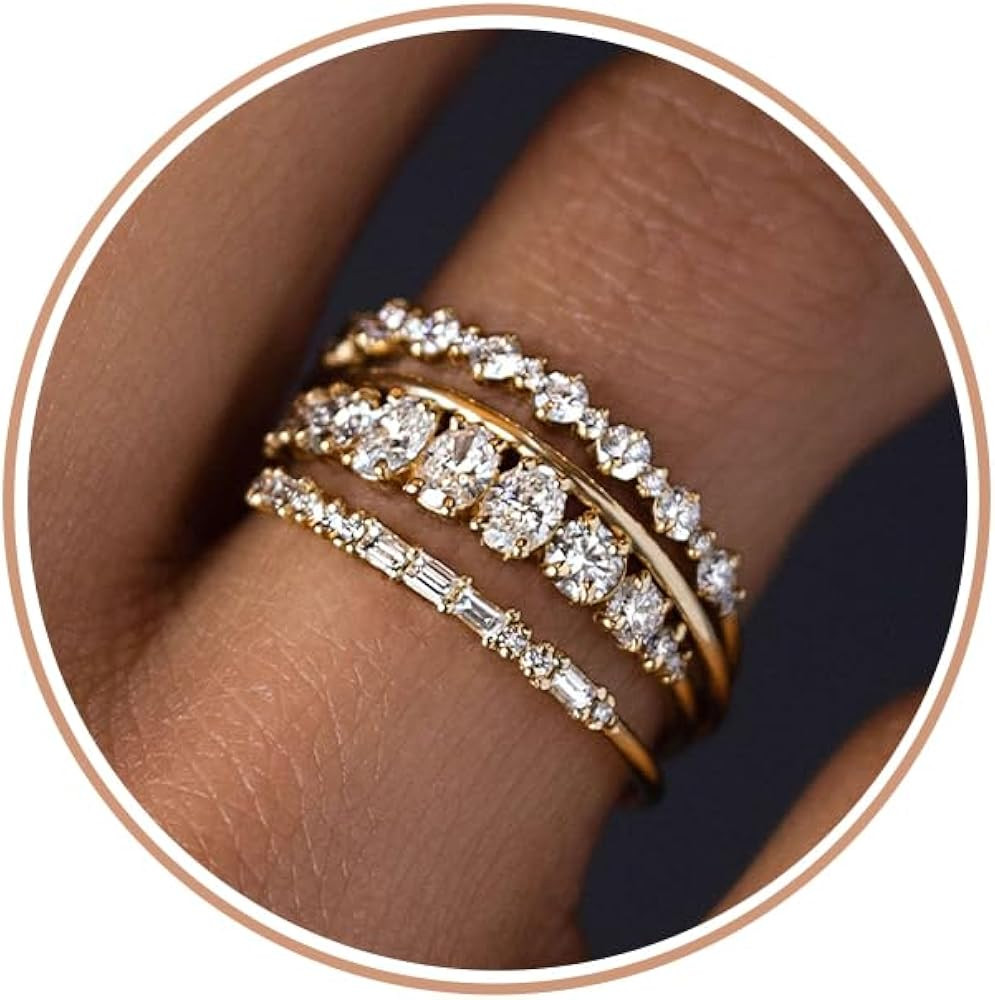 TOBENY Gold Rings for Women Non Tarnish Stackable Wedding Engagement Bands | Amazon (US)
