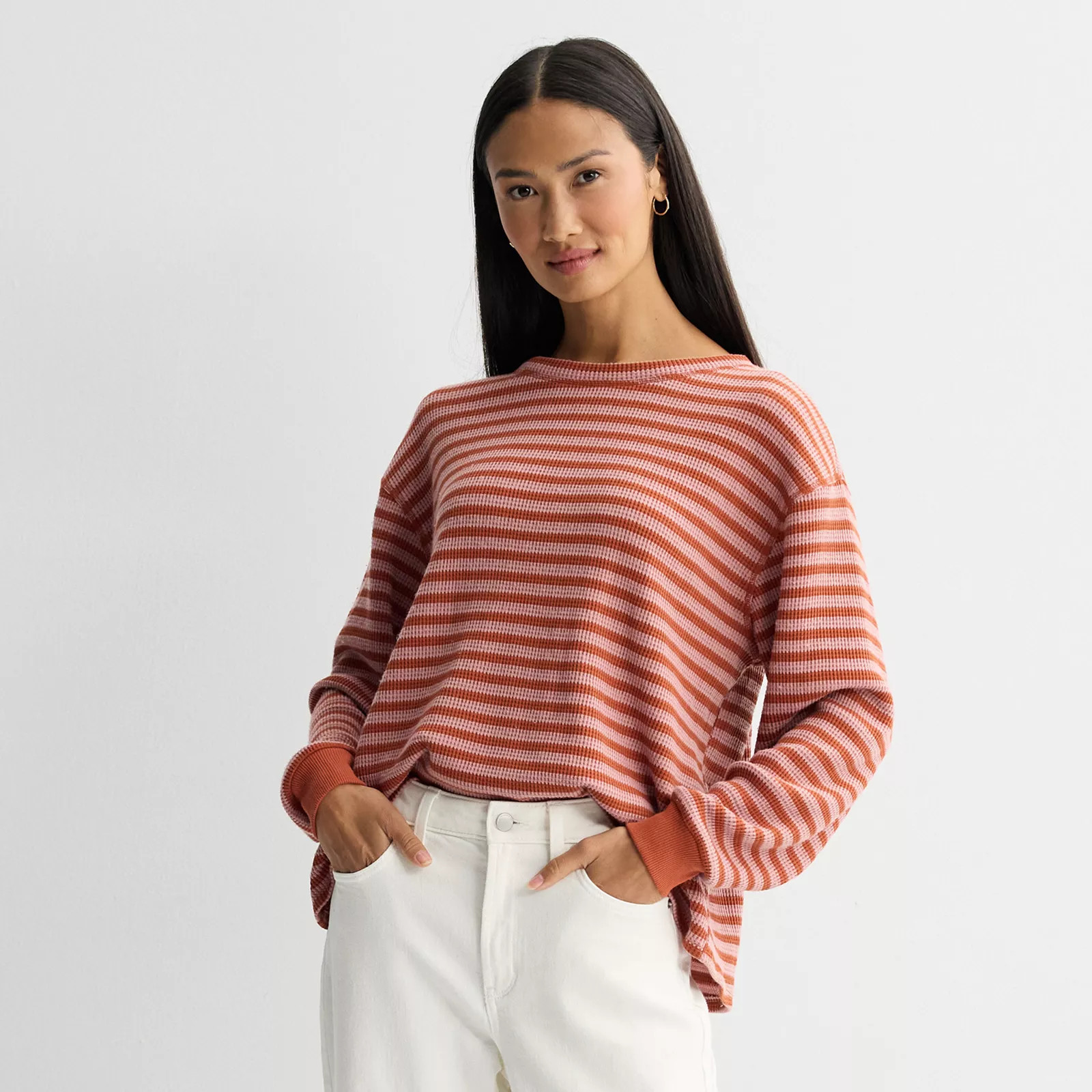 Women's Farmers Market Striped Waffle Long Sleeve Blouse | Kohl's