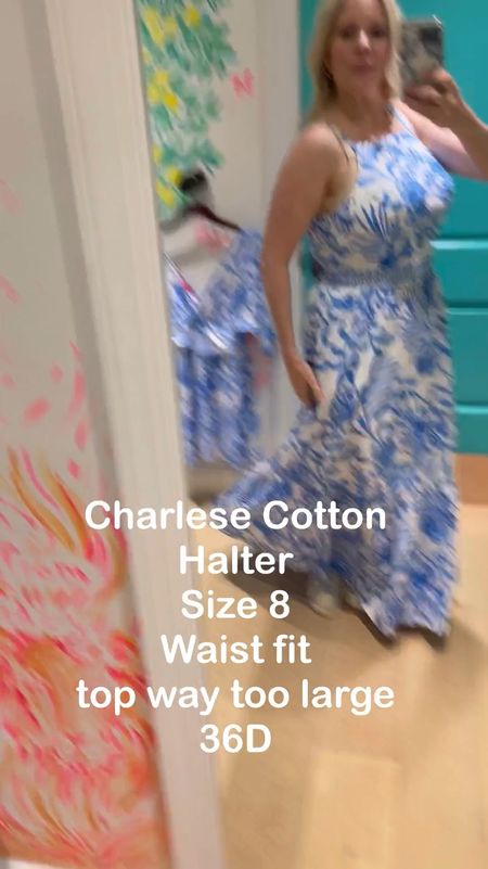 Lilly Pulitzer’s Charlese cotton halter maxi dress, ran tts in waist, large in top

#LTKover40 #LTKSeasonal