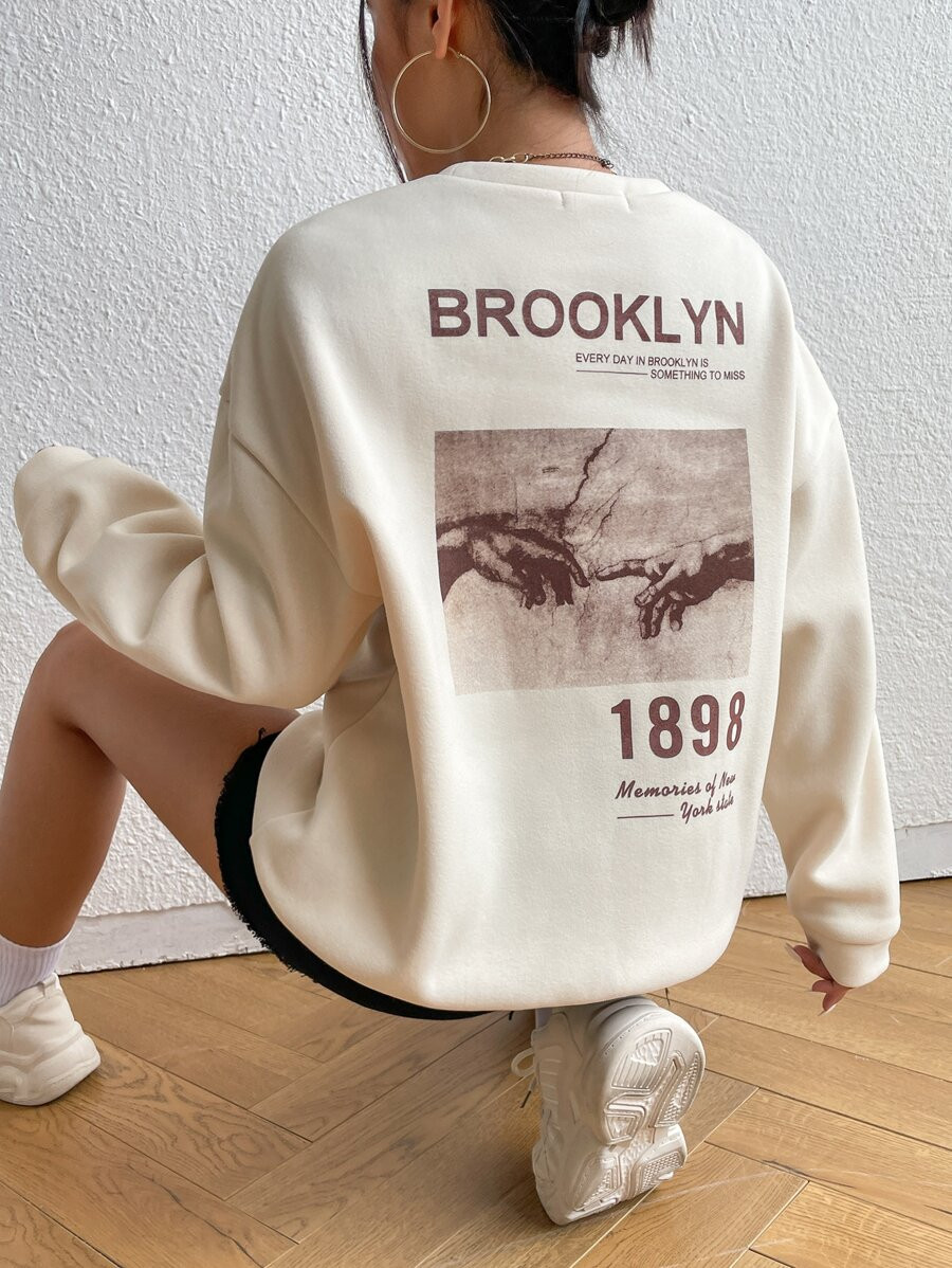 Slogan & Hand Print Thermal Lined Sweatshirt
   
      SKU: sw2208098788171172
          
       ... | SHEIN