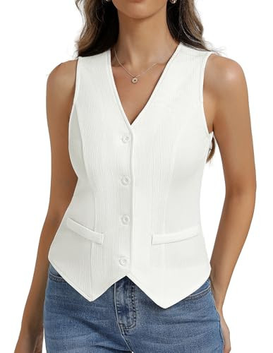 Belle Poque Vest Tops for Women Sleeveless Button Down Top White M | Amazon (US)