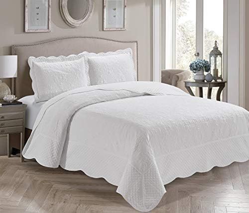 Home Collection 3 Piece Full/Queen Over Size Embossed Solid White Color Coverlet Bedspread New # Ver | Amazon (US)