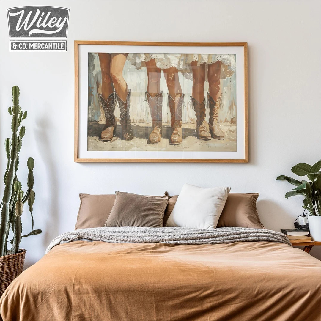 Retro Cowgirls in Boots Art Print | Cowgirl Boots and Skirts Wall Art, Vintage Cowgirls, City Cow... | Etsy (US)