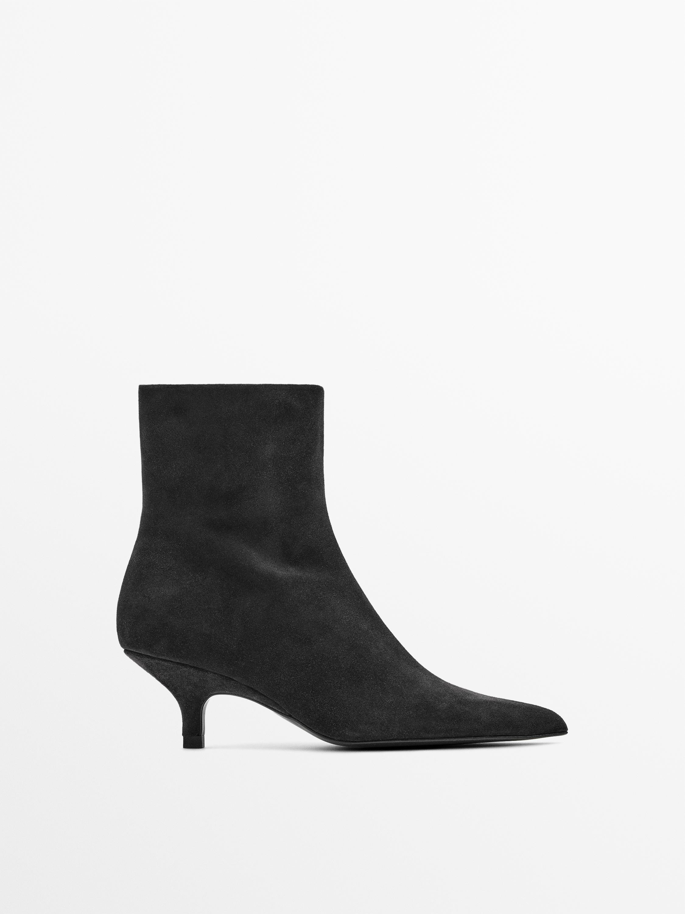 Split leather high-heel ankle boots | Massimo Dutti US