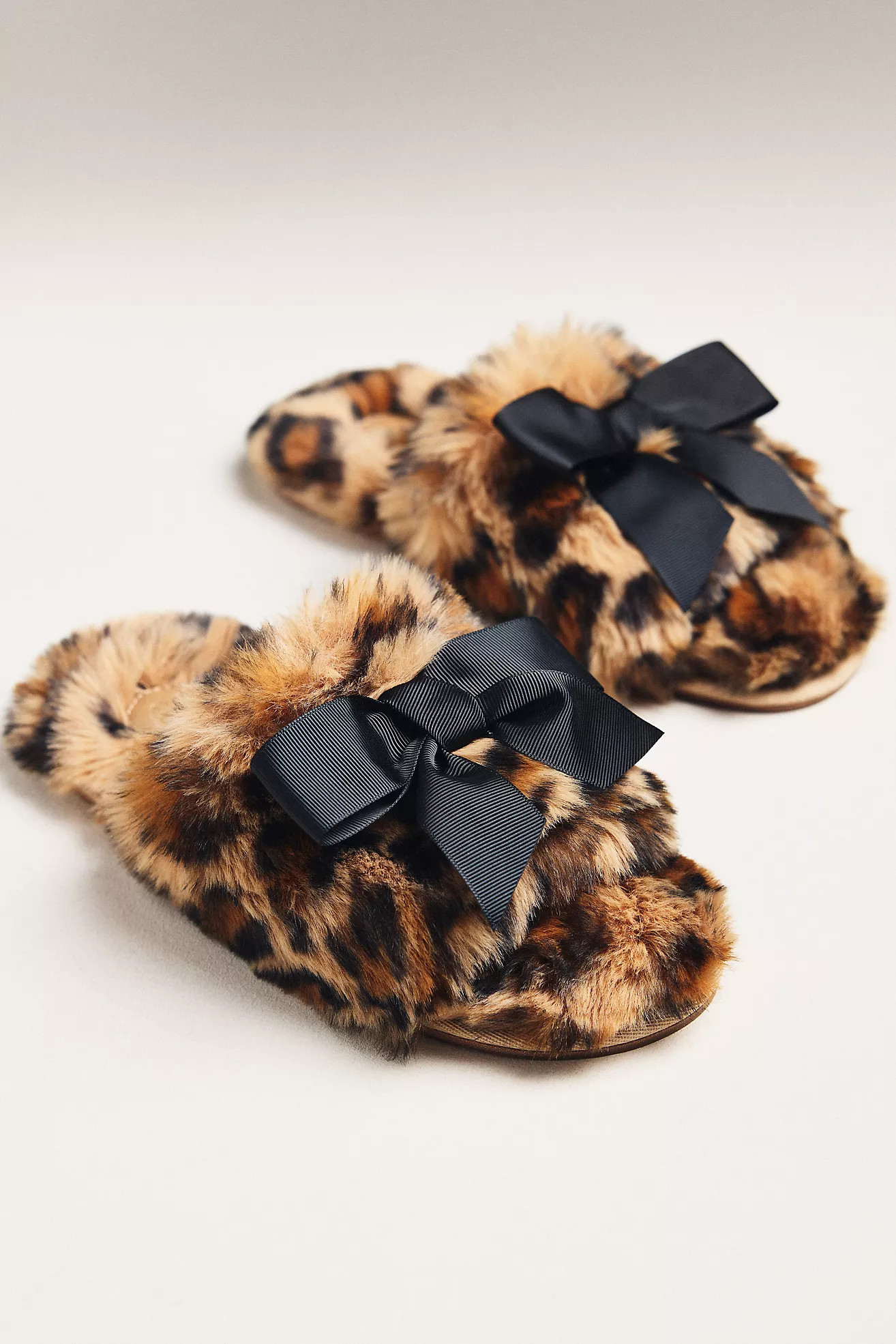 Maeve Faux Fur Open-Toe Bow Slippers | Anthropologie (US)