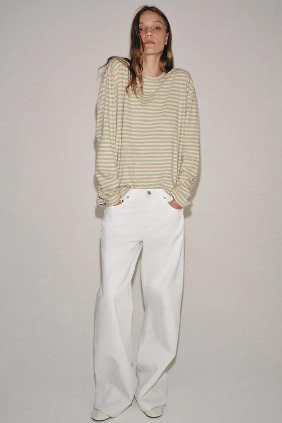 STRIPED COTTON AND LINEN T-SHIRT | Zara UK