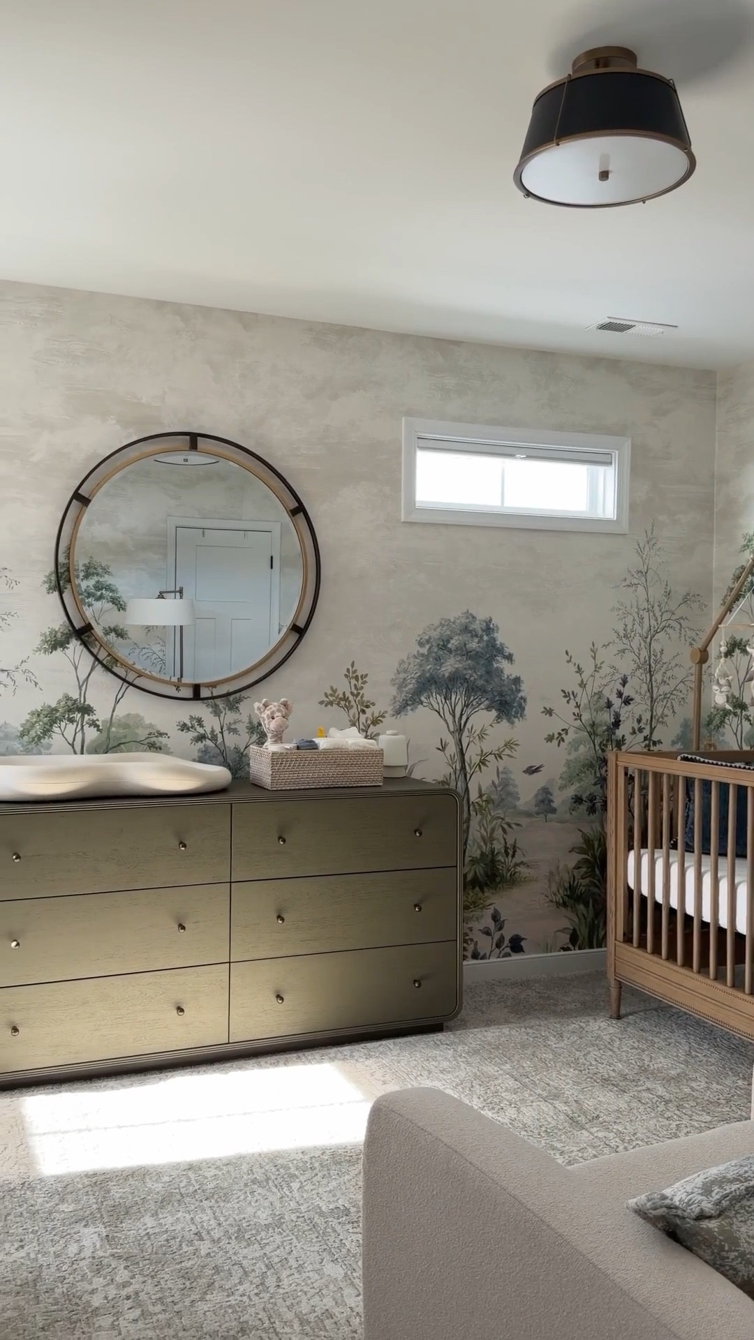 Nursery reveal!! The dreamiest space for our sweet baby boy ☁️ Exact wallpaper is Anna French Cumbria Mural and exact rug is Jaipur Living Pollack Poetry POP03 - linking similars! 

Home decor
Baby nursery 
Nursery finds 

#LTKBaby #LTKKids #LTKHome