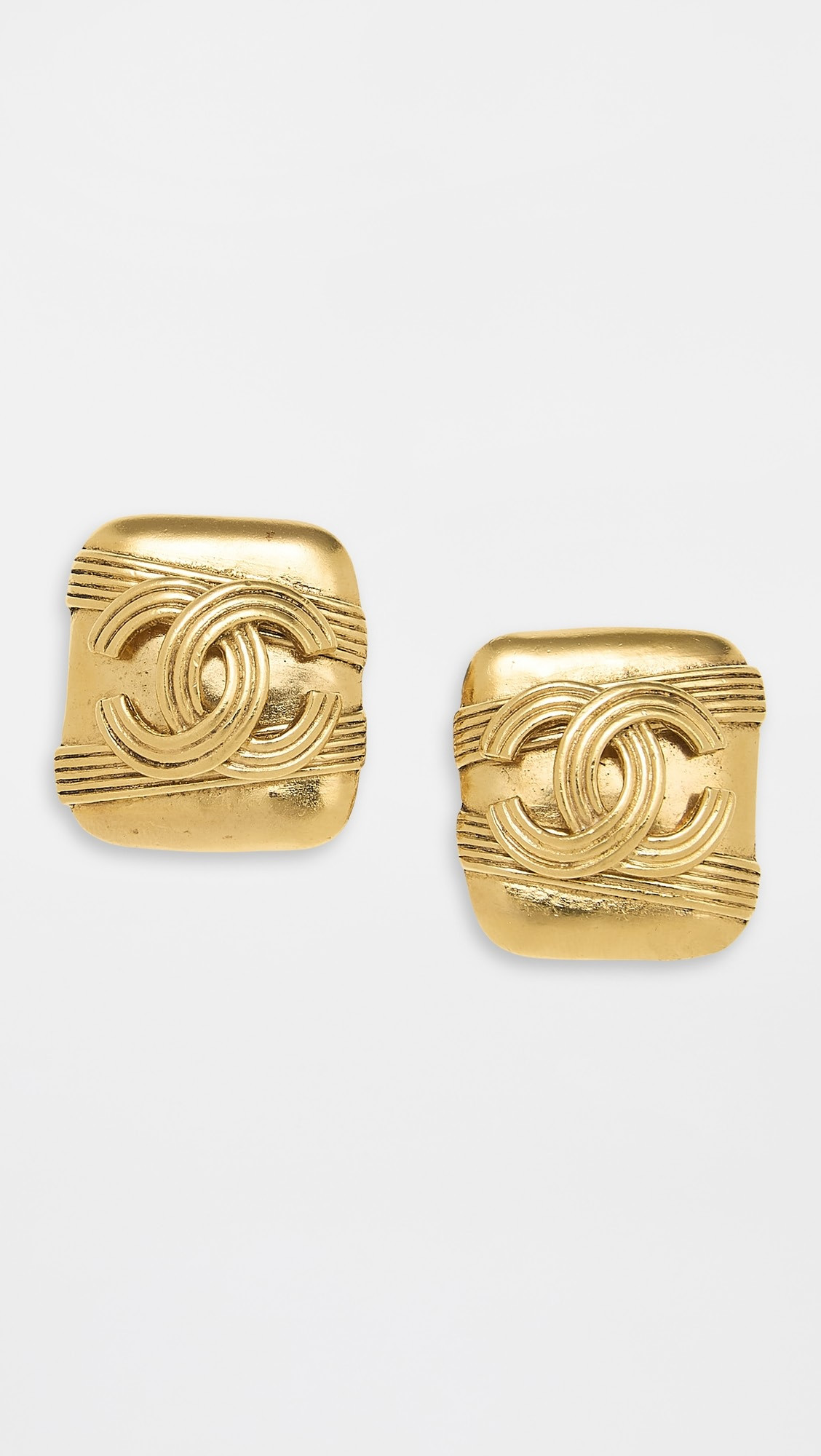 Chanel Gold Square Earrings | Shopbop