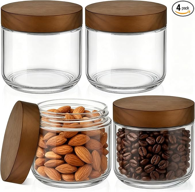 Bumobum 8 oz Glass Mason Jars with Lids, Small Glass Container with Acacia Wood Airtight Lid, Wid... | Amazon (US)