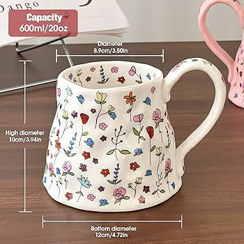 Large Ceramic Coffee Mug Pink Cute Flower with Big Handle, 20oz Girly Floral Tea Cup for Women Mo... | Amazon (US)