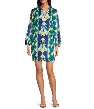 tyler boe Paulie Cabana Foulard Print Split V-Neck Bracelet Sleeve Shift Dress | Dillard's | Dillard's