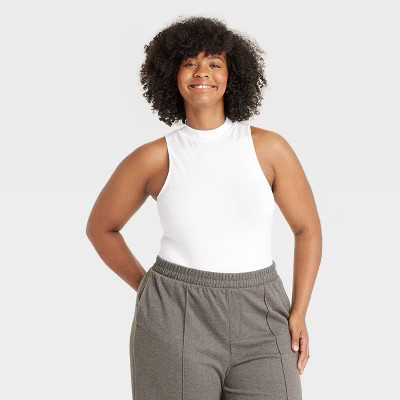 Women's Seamless Bodysuit - A New Day™ White XXL: Lightweight Nylon-Spandex, Mock Turtle Neck, Sleeveless, Crotch Snap | Target
