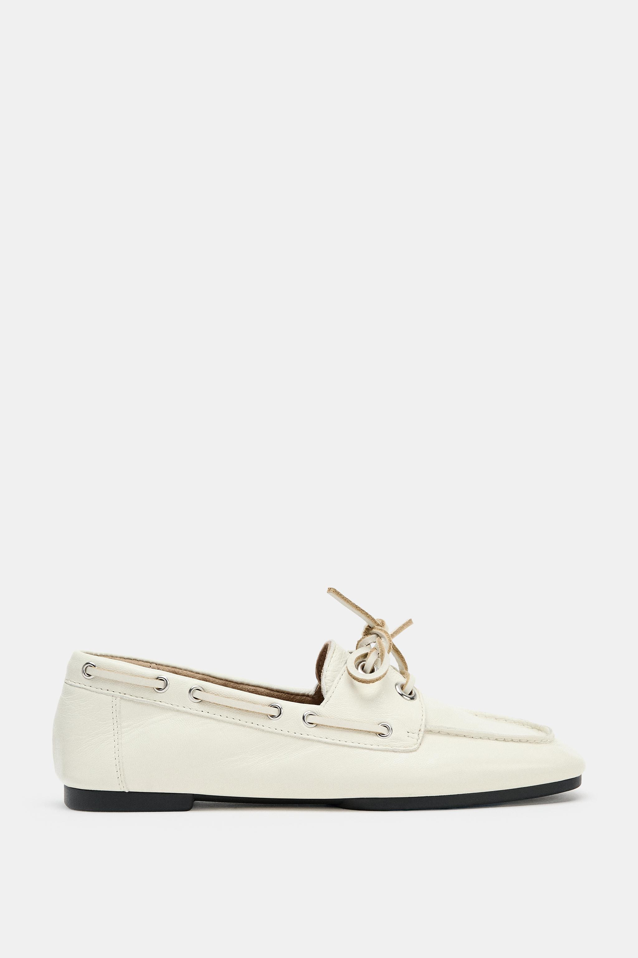 LEATHER LOAFERS WITH EYELETS | Zara Canada
