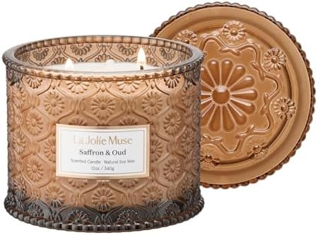 LA JOLIE MUSE Saffron & Oud Candle - Incense, Oud, Red Saffron | 12 oz Large 2-Wick Soy Wax Candl... | Amazon (US)