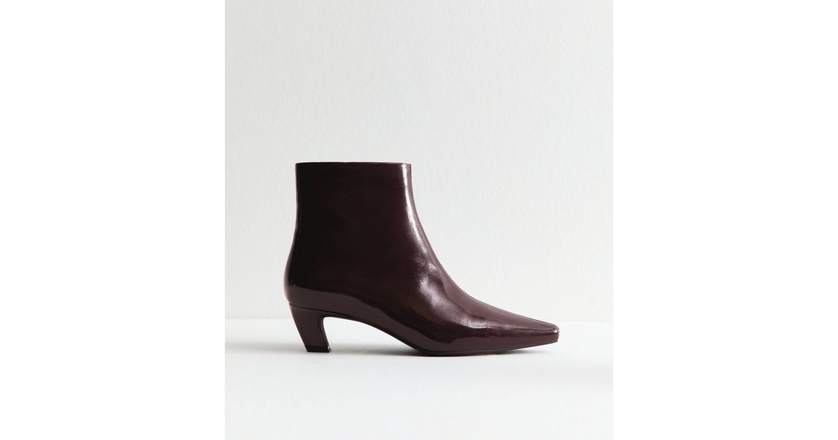 Burgundy Patent Point Toe Ankle Boots | New Look | New Look (UK)