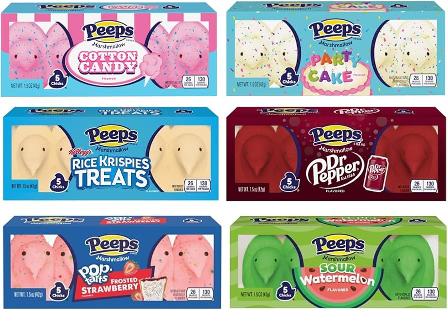 Peeps Chicks Flavored Variety Pack of 6-5 Count - Dr Pepper, Cotton Candy, Party Cake, Rice Krisp... | Amazon (US)