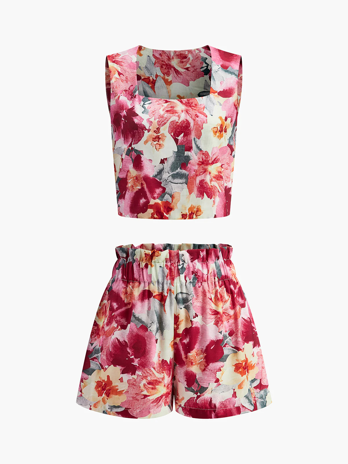 Floral Print Sleeveless Shorts Set | Commense