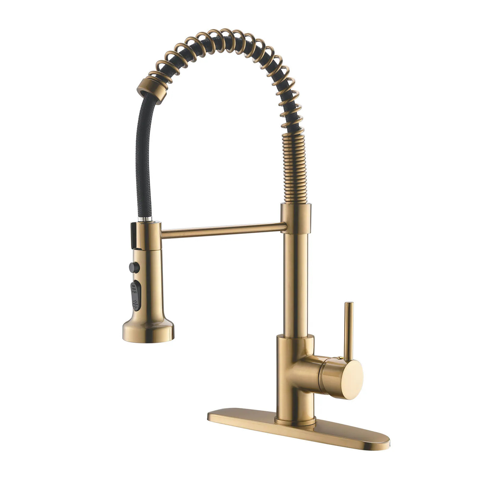 Fapully Brushed Gold Single Handle Deck-mount Pull-down Kitchen Faucet with Sprayer (Includes Deck Plate) | FA-B-1007NG-D | Lowe's