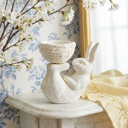 Playful Rabbit with Basket Faux Cement Container | Antique Farm House