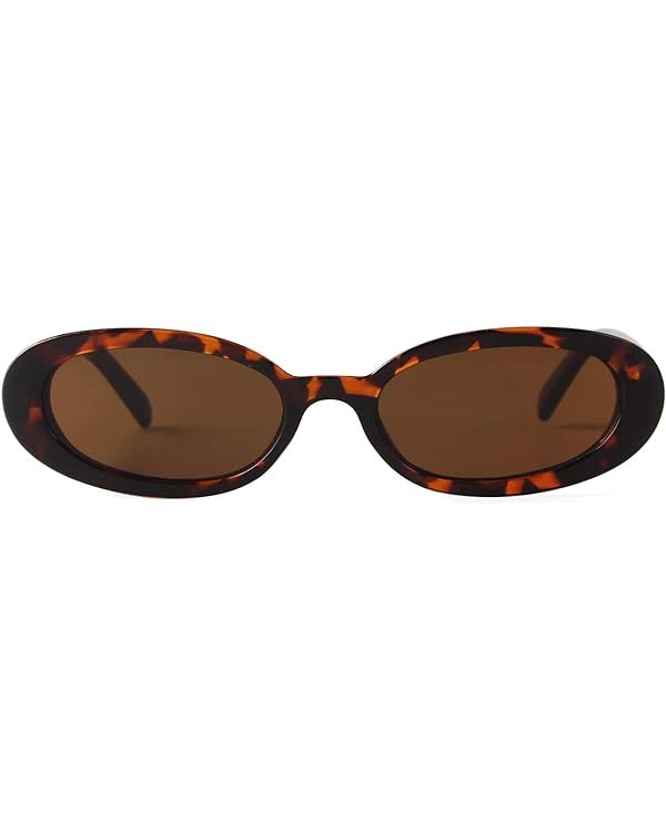 ADE WU Retro Oval Sunglasses 90s Vintage Narrow Small Tiny Oval Sun Glasses Black Tortoiseshell F... | Amazon (UK)