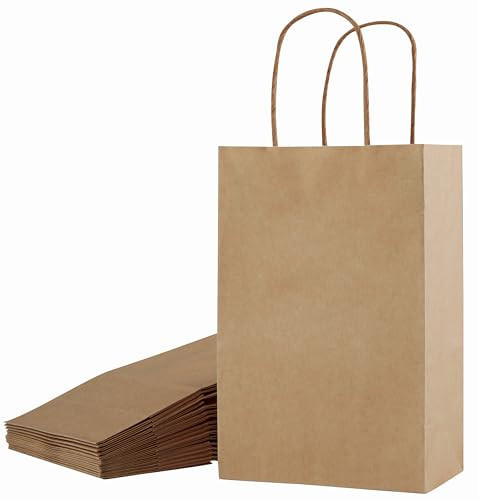 SUNCOLOR 24-Pack Brown Gift Bags with Handles, 8”Kraft Paper Bags for Goodies, Rustic Weddings, Business Events, DIY Crafts, Party Favors & Shopping | Amazon (US)
