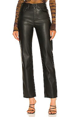 AG Adriano Goldschmied Alexxis Faux Leather Straight in Super Black from Revolve.com | Revolve Clothing (Global)