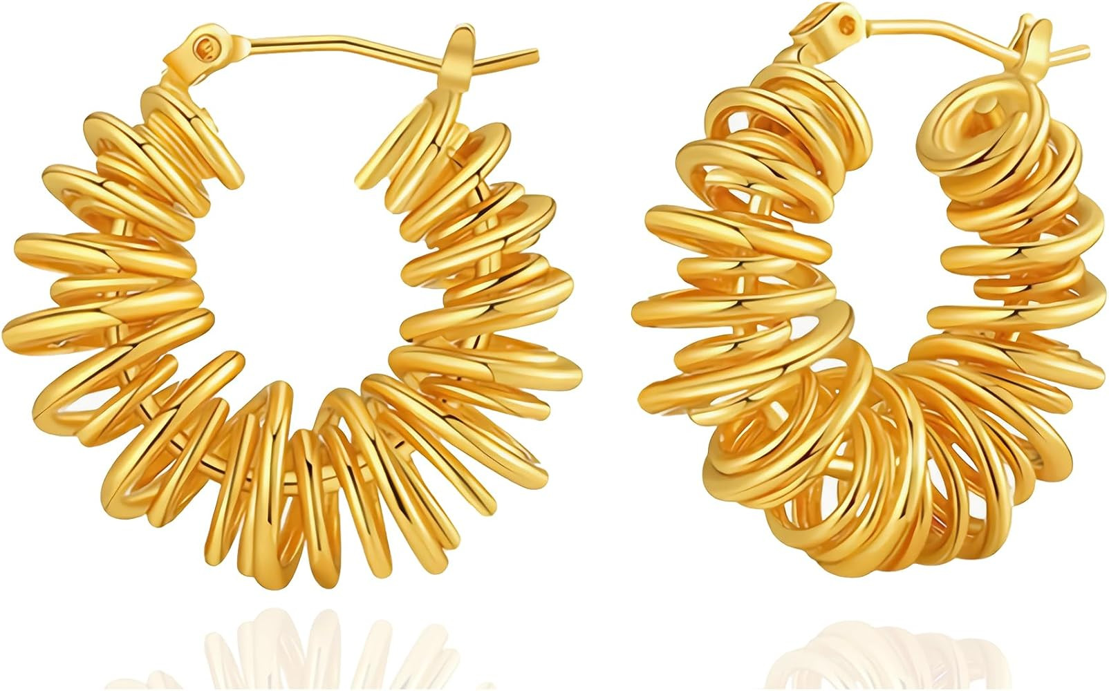 JINGDR Gold Hoop Earrings For Women 14K Gold Plated Braided Filigree Chunky Hoop Earrings For Wom... | Amazon (US)