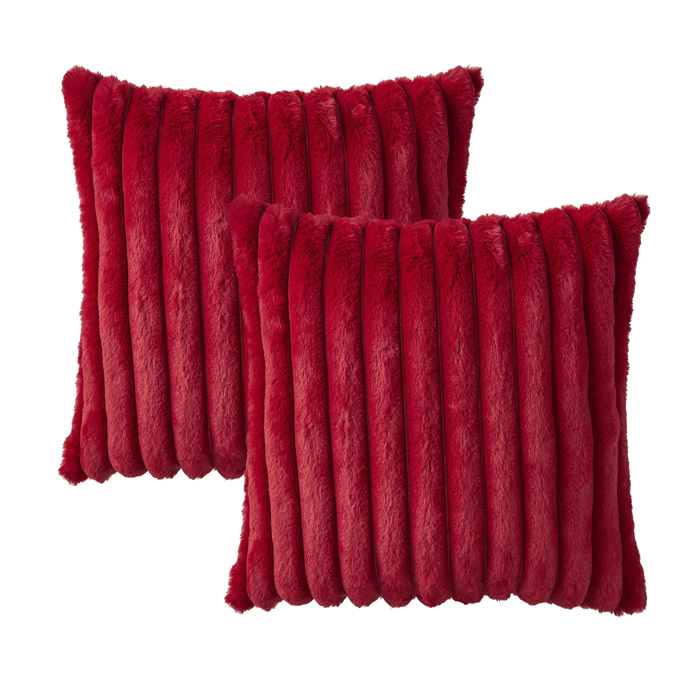 Mainstays 18" x 18" Red Channel Faux Fur Ribbed Decorative Pillows (2 Count) | Walmart (US)