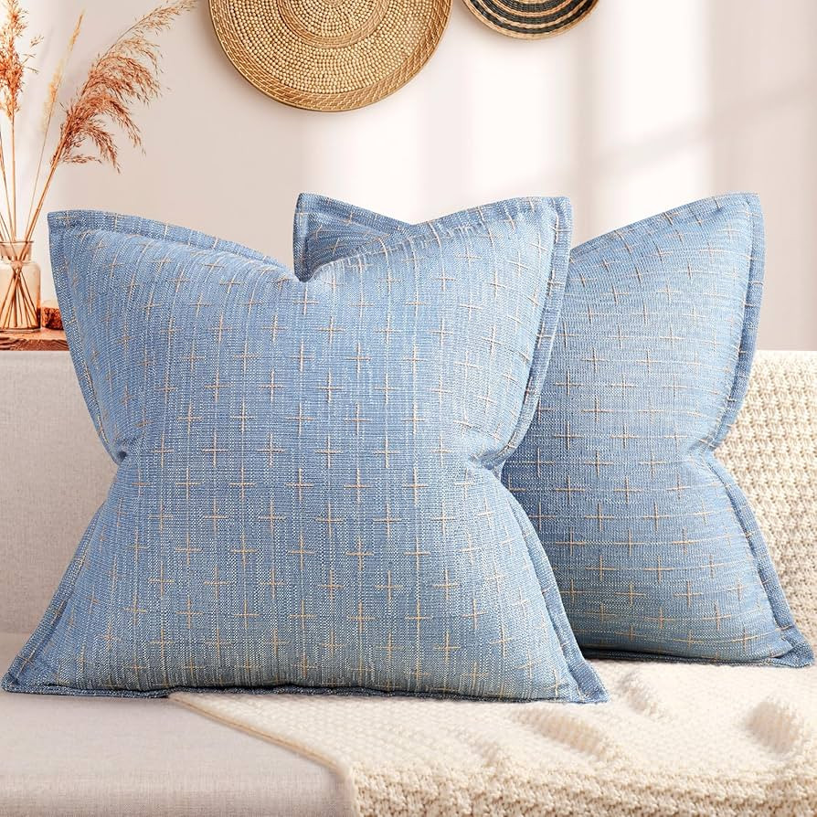 ZWJD Pillow Covers 18x18 Set of 2 Soft Polyester Textured Pillow Covers with Stylish Flange Edge ... | Amazon (US)