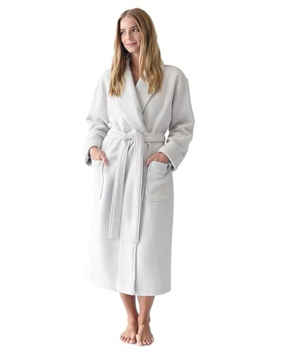 Cozy Earth Waffle Bath Robe - Lightweight Spa Robe with Pockets - Dual-Sided Waffle Weave and Ribbed Terry - 60% Soft Cotton and 40% Viscose from Bamboo Blend - X-Large Light Grey | Amazon (US)