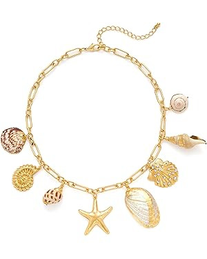 Summer Charms Necklace for Women Conch Seashell Starfish Pendant Choker Necklace Fashion Boho Bea... | Amazon (US)